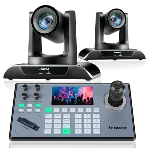 Tenveo PTZ Camera and Controller BundleKits - 20X PTZ Camera2pcs with HDMIUSB3.0LANPoE and PTZ Controller PoE Joystick Keyboard Controller for Church Worship Services Live Streaming Conference