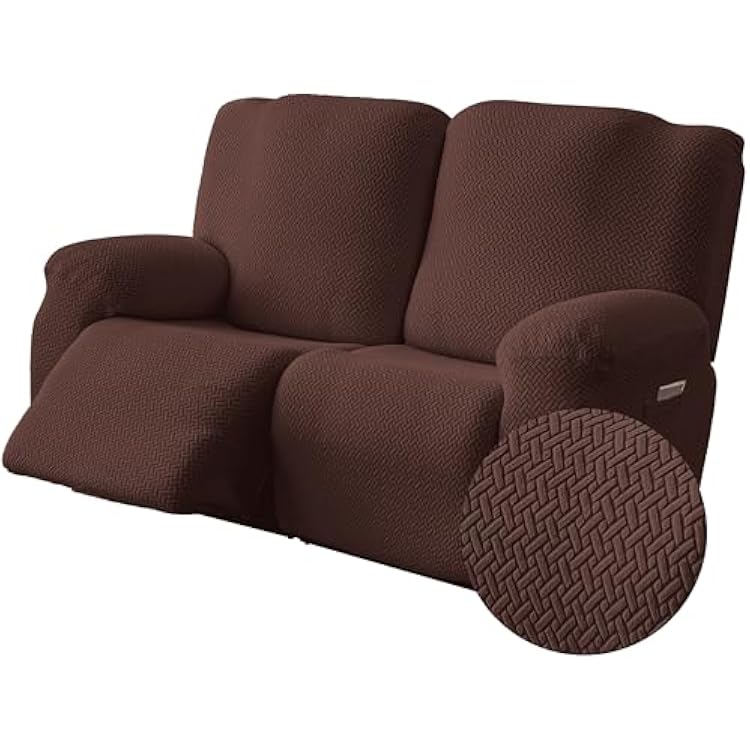 Genina Recliner Loveseat Covers, Stretch Reclining Sofa Covers, 2 Seater Couch Cushion Stripe Jacquard Recliner Slipcovers - Furniture Protector Covers for Pet Kid Chocolate