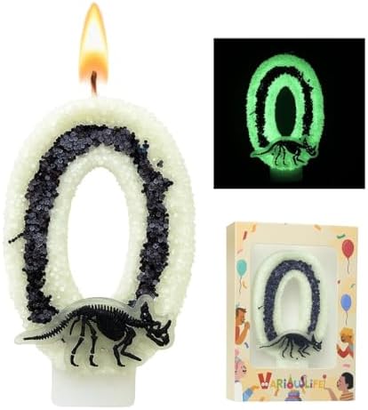 Glow in The Dark Dinosaur Birthday Candle Number 0 for Boy Jurassic Skeleton Theme Party