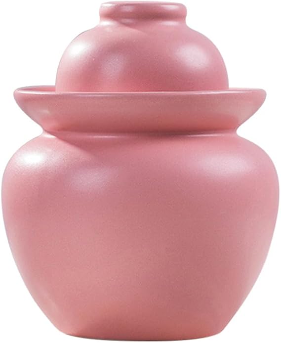 Traditional Chinese Porcelain Pickle Jar,Natural Ceramics Fermentation Crock Pickling Pot,Fermenting Jar with Water Seal Airlock Lid Stoneware Fermenter for Kimchi Pink-3.5Kg