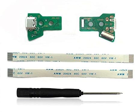 rtwetof 2PCs JDS-055 Replacement Micro USB Charging Port Adaptor for Repair Part Charger Socket Board Module for PS4 Wireless Controller with 12 Pin Flex Cable, Tool Screw