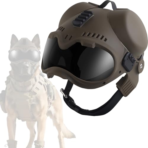K9 Tactical Dog Helmet with Goggles, Windproof and Impact-Resistant Head Protection for Small Medium Dogs, Adjustable Strap for Outdoor Riding, Hiking and Adventures