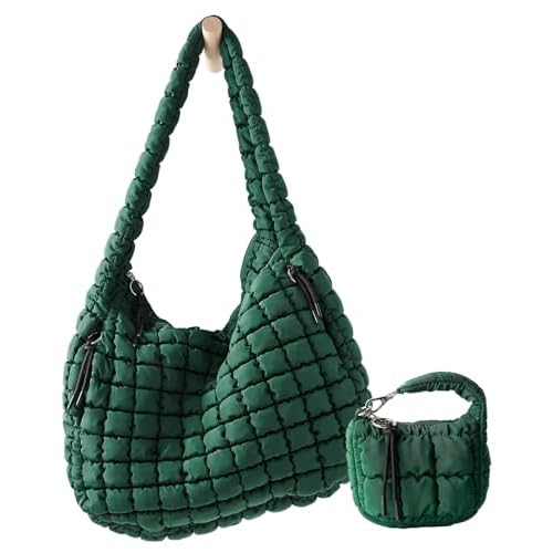 Large Quilted Puffer Tote Bag for Women with Mini Pouch Puffy Crossbody Bags Purse Hobo Puff Shoulder Carryall Gym Travel