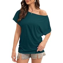 Womens Off Shoulder Tops Summer Casual Loose Fit Short Sleeve T Shirts