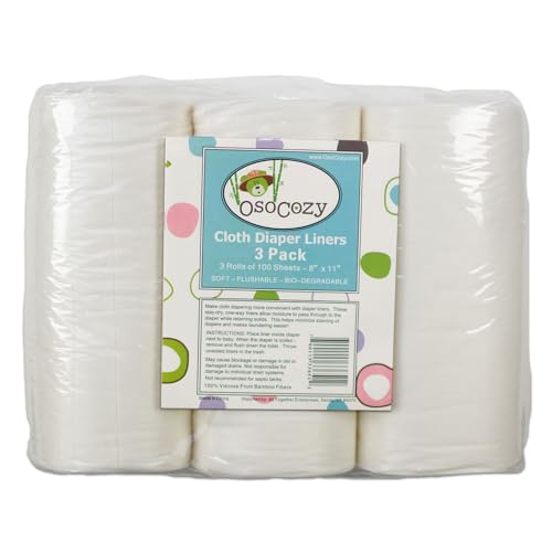 OsoCozy Flushable Diaper Liners 3 Pack - Makes Cloth Diapering Laundering Easier - Super Soft and Gentle on Babys Skin -100 Sheets per roll -3 Rolls.