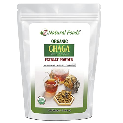 Z Natural Foods Organic Chaga Mushroom Extract Powder, Concentrated Premium Mushroom Extract for Coffee and Tea, 1 lb