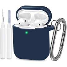 Compatible with AirPods Case Cover, Full Protective Silicone Skin Dust-Proof Designed for Apple AirPods 1st 2nd Generation with Keychain, Front LED Visible, Black
