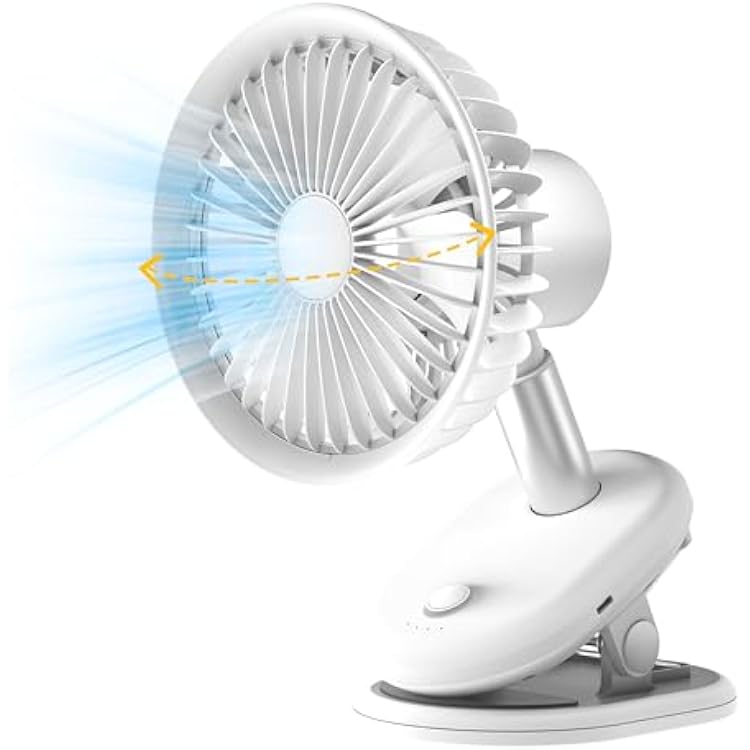 Clip On Usb Fan Oscillating For Bed,5000mAh Battery Operated Fan For Desk,Mini Rechargeable Small Fans Portable for Office Stroller Bedroom and Campingwhite