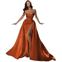 Zepumen Spaghetti Straps Satin Prom Dress Sweetheart Mermaid Long Formal Evening Party Gown