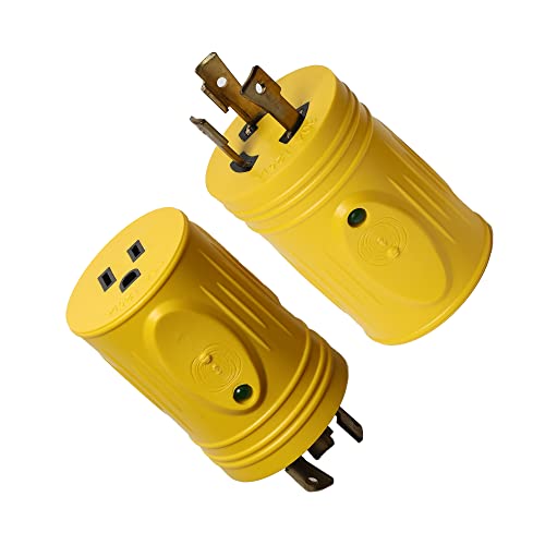 Marvine Cable Shore Power 30 Amp L5-30 Adapter 15M30F, 30M15F 15 Amp Household Regular Inlet with Heavy Duty Construction & LED Indicator