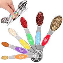 Magnetic Measuring Spoons Set - 7-Piece Stainless Steel Dual Sided Spoons with Leveler, Rustproof Nesting Design for Cooking, Baking & Medicine (US/Metric Markings, Dishwasher Safe)