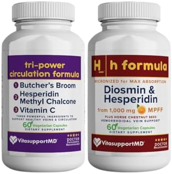 VITASUPPORTMD Hemorrhoidal Vein and Circulation Support Bundle with Diosmin Hesperidin 1000mg, Vitamin C, Horse Chestnut Extract, Micronized MPFF, Healthy Blood Flow, Internal Support, 120 Capsules