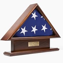 DECOMIL- 5x9 Flag Display Case Shadow Box with Base, Cherry Finish, Name Plate Space, Solid Wood (Regular)