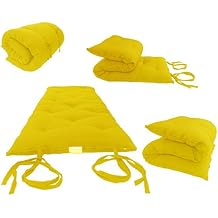 D&D Futon Furniture Traditional Japanese Floor Rolling Futon Mattress, Cotton Batting/Foam/Polyester Batting, Foldable Bed (Yellow, 3 x 54 x 80 (in) Full Size)