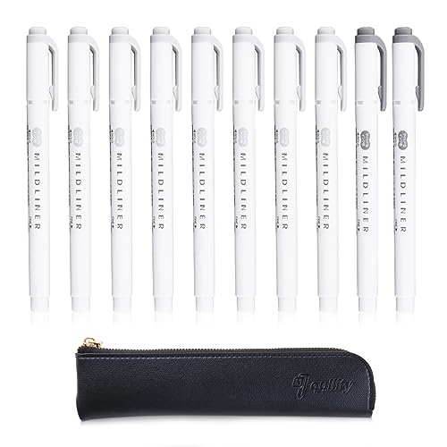 ZEBRA MILDLINER Double-Ended Creative HighlighterMild Gray x 8, Mild Dark Gray x 2, qullity original Black slim pen case