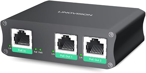 LINOVISION 2 Ports Gigabit PoE Passthrough Switch and PoE Extender | Passthrough and Split 30W PoE to 2 PoE Camera/Wireless AP, Industrial PoE Repeater/Booster to Extend 330ft -