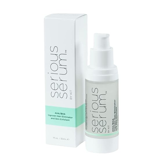 Serious Serum Exfoliating Ingrown Hair Serum Glycolic, Lactic & Salicylic Acid Formula for Smooth Skin Razor Bumps, Ingrown Hairs & Razor Burn Hydrating Formula for Post-Shave & Waxing Care