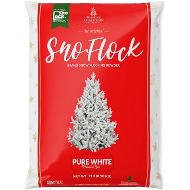 The Original Premium Self-Adhesive Snow Flock Powder with ShimmerSpec for Christmas Trees & Decor | Made in USA | 2 lbs