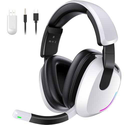 Wireless Gaming Headset for PS5 PS4 PC Switch Mac - RGB Over-Ear Headphones with Noise Cancelling Mic, 60H Playtime, 7.1 Surround Sound, Bluetooth 5.4 & Memory Foam Ear Cushions