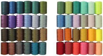 BlesSew 48 Spools Sewing Thread Set, 24 Vibrant Colors + 24 Rich Neutrals, All-Purpose Polyester Thread for Sewing Machine & Hand Stitching, Beginners Complete Color Collection, 1000 yds Each