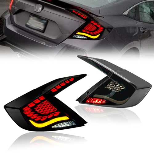 Shocklight LED Tail Lights Fit For 2016 2017 2018 2019 2020 2021 Honda Civic Sedan, A Pair of Rear Lights With Smoked Lens- Driver & Passenger Sides