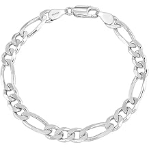 LeCalla Solid 925 Sterling Silver Figaro Chain Bracelet for Men Women | Italian 4mm Diamond-Cut Figaro Link Chain Bracelets 7.5 Inches