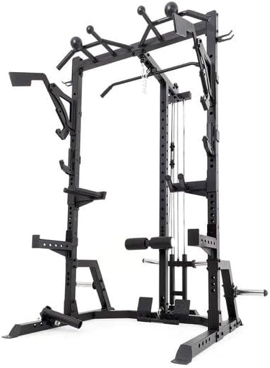 SMAI Half Power Rack with Plate Loaded Lateral Pull Down/Rower Weight Storage Rack Training Attachments Squat Rack for Home Gym Equipment Angled Grip Safety Spotter Arms