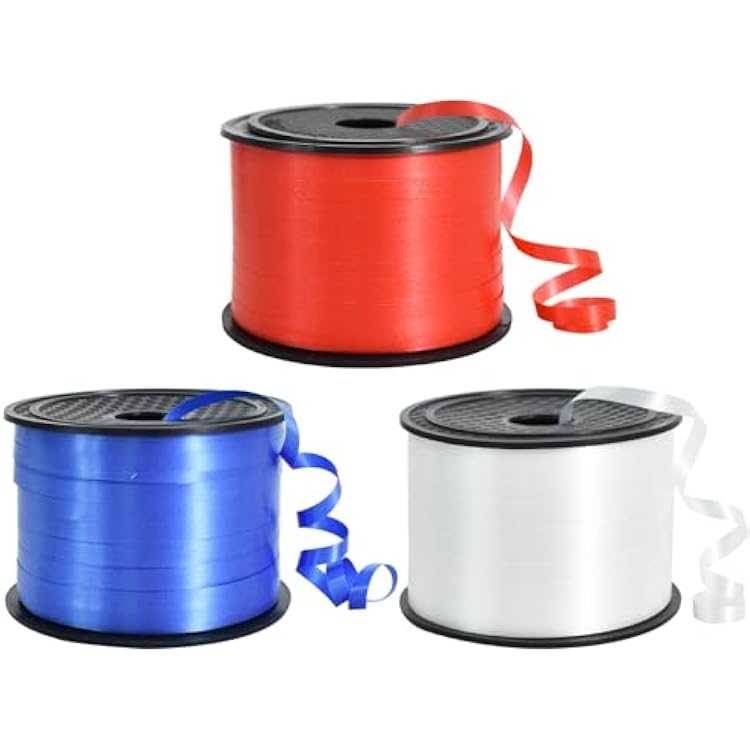 TONIFUL 300 Yards Curling Ribbon-Balloon Ribbon-Balloon String for Art&Craft Decor,Gift Wrapping,Ribbons and Bows for Halloween Christmas New Year Birthday Gifts Supplies Blue Red White