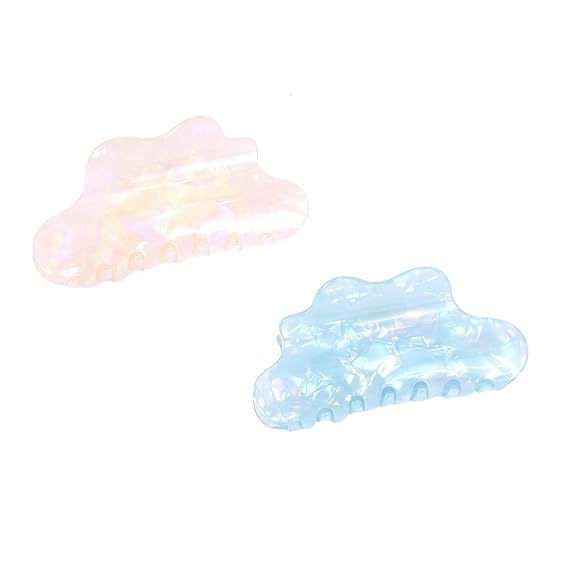 2 Pack Acrylic Hair Claw Clips Cloud Shape Cute Hair Claw Barrettes Medium Nonslip Strong Hold Lightweight Durable Stylish Accessories for Women Daily Wear (Blue and White)
