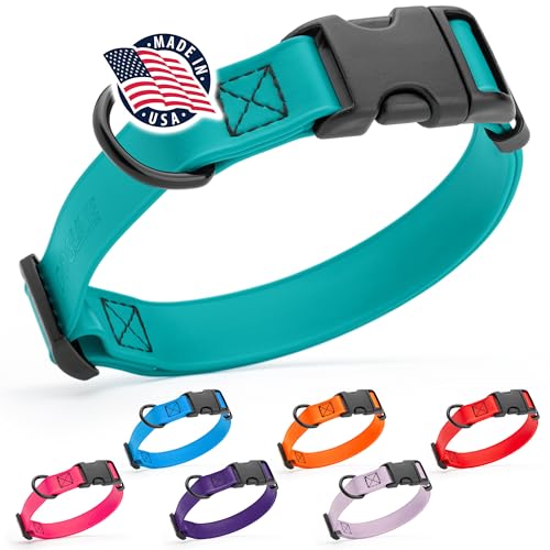 Dogline Biothane Waterproof Dog Collar with Quick Release Buckle Strong Coated Nylon Webbing with Odor- Proof for Easy Care Easy to Clean Fits Small Medium or Large Dogs, Teal 34 W 12-19 L