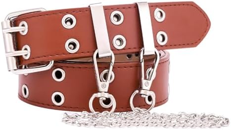 Double Grommet Belt Leather Punk Vintage Rock Jeans y2k Belts for Women Girls Men