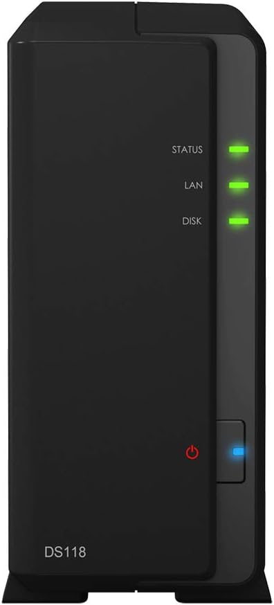 Synology DiskStation DS118 NAS Server with RTD1296 1.4GHz CPU, 1GB Memory, 16TB HDD Storage, 1 x 1GbE LAN Port, DSM Operating System