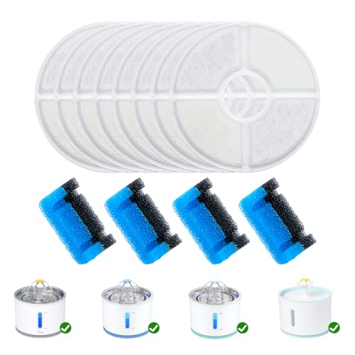 Wonder Creature Cat Water Fountain Filter Replacement, 8 Round Carbon Filters and 4 Upgraded Pre-Filter Sponges for Round Stainless Steel Top Cat Fountain