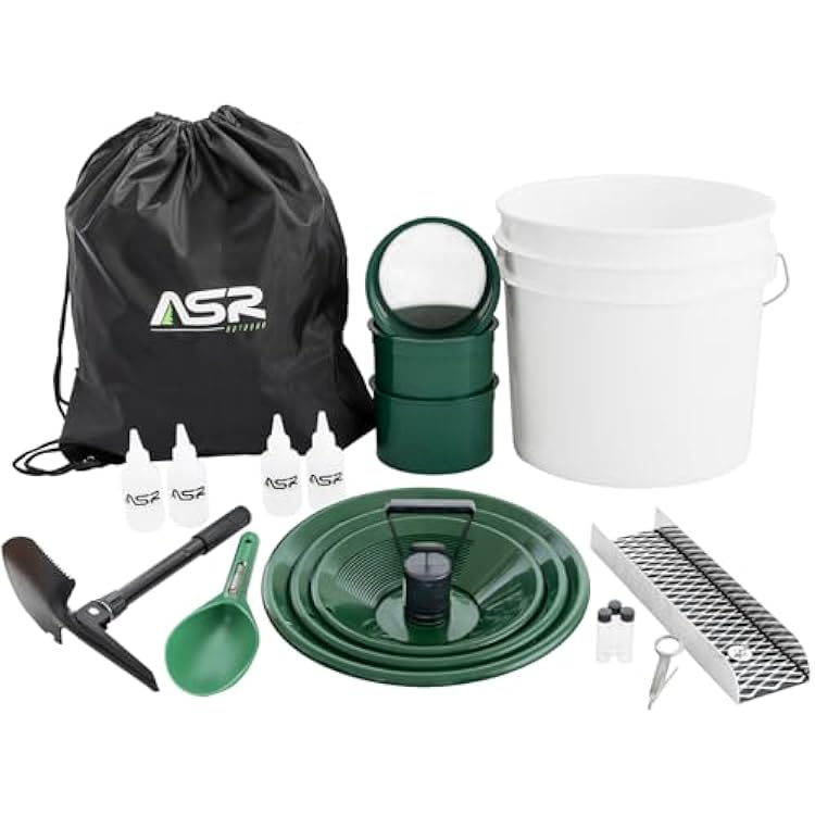 ASR Outdoor 20pc Portable Sluice Box Gold Panning Kit with Pocket Aluminum Sluice Box with Bucket