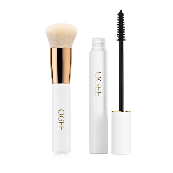 Ogee Volumizing Mascara & Blender Brush Bundle - Organic Mascara for Volume and Length with Professional Quality Makeup Brush