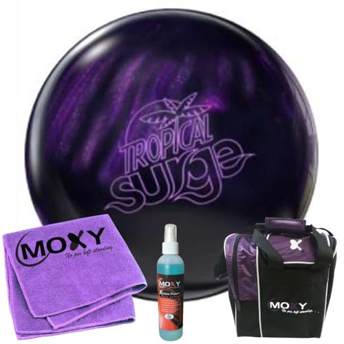 Bowlerstore Products Storm Tropical Surge Purple Bowling Ball | Moxy Strike Purple Bowling Bag | Moxy Purple Micro Fiber Towel | Moxy Xtreme Power Cleaner Package