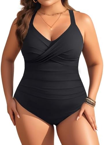 Aqua Eve Plus Size One Piece Swimsuit - Womens Tummy Control Bathing Suit Retro Full Coverage Swimwear 2025