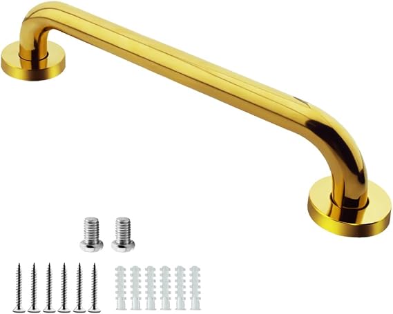 16 Inch Stainless Steel Gold Shower Grab Bar, NAWPHEKI Shower Handle Bath Tub Shower Handle Safety Hand Rail Bar for Handicap Elderly Injury Toilet Safety Handrail with Concealed Screw