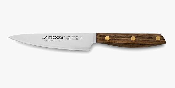 Arcos Chef Knife 5 Inch Stainless Steel. Professional Kitchen Knife for Cooking. Ovengkol Wood Handle 100% natural FSC and 140 mm Blade. Series Nordika. Color Brown.