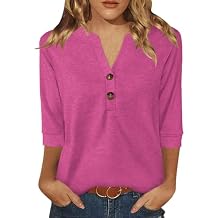 Dimur Womens Tops 3/4 Sleeve V Neck Button Down Shirts Business Casual Outfits Basic Tees Summer Top 2026