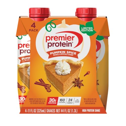 Premier Protein Shake, Limited Edition Pumpkin Spice, 30g Protein, 1g Sugar, 24 Vitamins & Minerals, 11 fl oz 4 Pack
