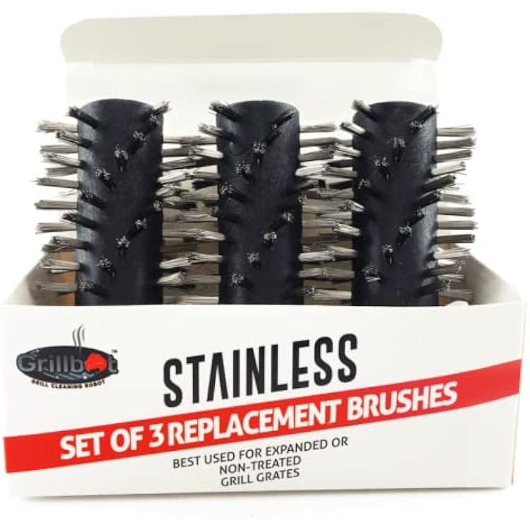 Grillbot Replacement Stainless Steel Brushes for Grillbot Automatic Grill Cleaning Robot Set of 3 Stainless Steel Grill Brushes for Cast Iron & Expanded Steel Grills