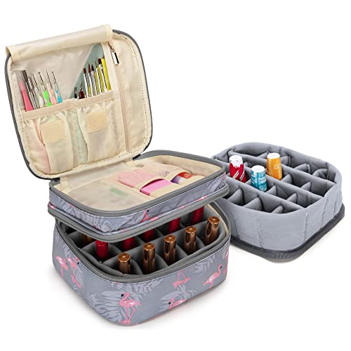 LUXJA Nail Polish Carrying Case - Holds 20 Bottles 15ml - 0.5 fl.oz, Double-layer Organizer for Nail Polish and Manicure Set, Flamingo