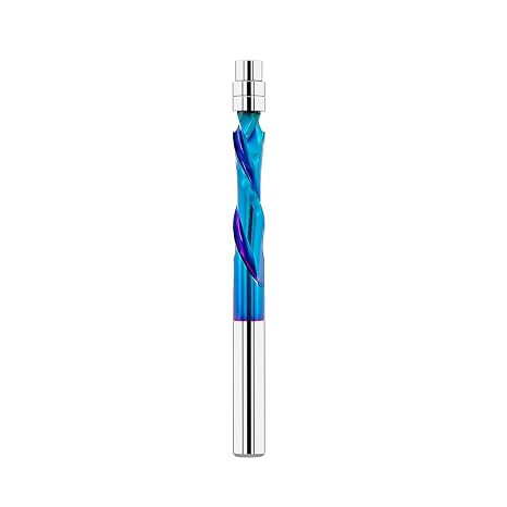 FOCSTOL Up Down Compression Spiral Flush Trim Router Bit - 1/4 Inch Shank Solid Carbide Spiral Router Bit with Bottom Bearing for Trimming Wood