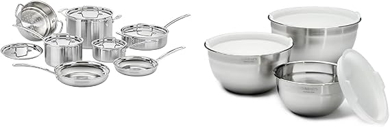 Cuisinart 12 Piece Cookware Set, Mixing Bowl Set, Stainless Steel, MultiClad Pro Triple Ply