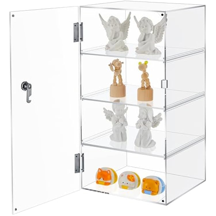 Barydat 4 Tier Acrylic Locking Display Case with Key 9.4 L x 9.4 W x 18.9 H Large Clear Countertop Showcase Display Cabinet Multi Functional Safe Storage Box for Retail Store