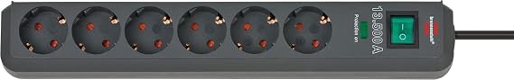 Brennenstuhl Eco Line Series 13,500A Current Protector 6 Socket Socket