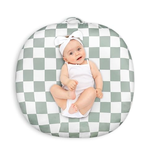 Newborn Lounger Cover, Ultra Soft Comfortable Baby Lounger Slipcover for Infant Lounger Pillow, Green Checkerboard Lounger Not Included