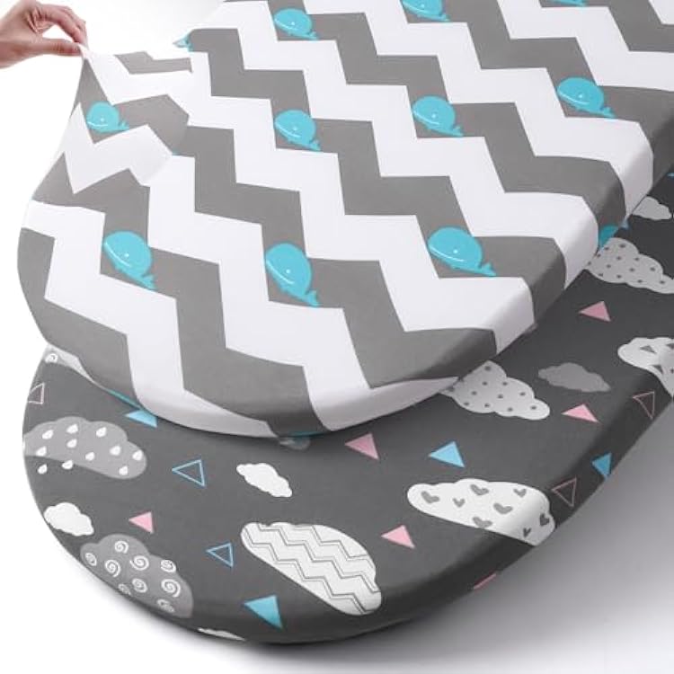 Stretch Fitted Bassinet Sheet Set BROLEX 2 Pack Cradle Sheets for Bassinet PadMattress,Unisex Boys Girls,Ultra Soft,Whale Cloud