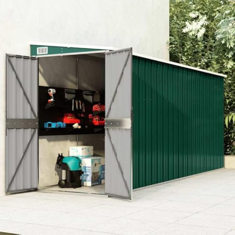 Green Galvanized Steel Garden Shed 46.5 x 46.5 x 70.1 in Metal Outdoor Storage Shed Wall Mountable Industrial Style Tool Shed for Backyard Patio Workshop